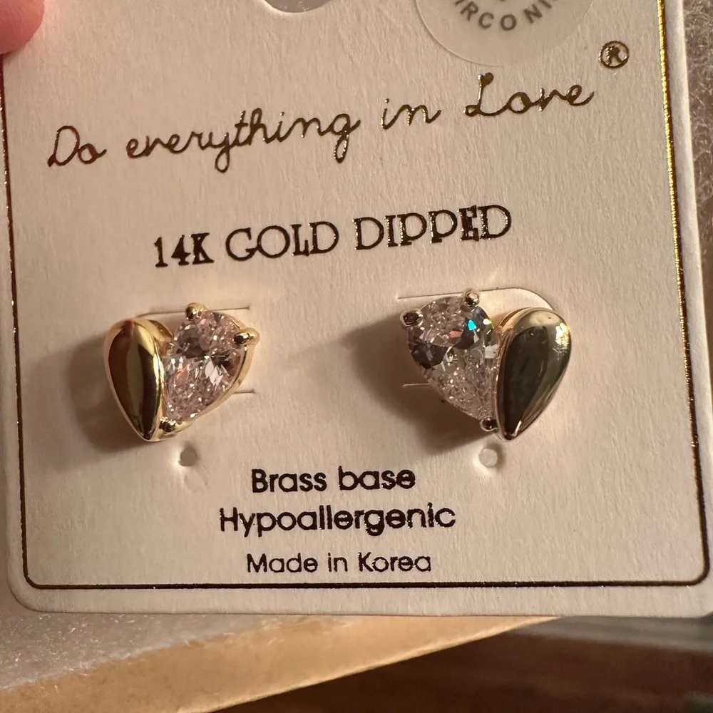 Heart Shaped Earrings - 14K Gold Dipped Heart Stud Earrings